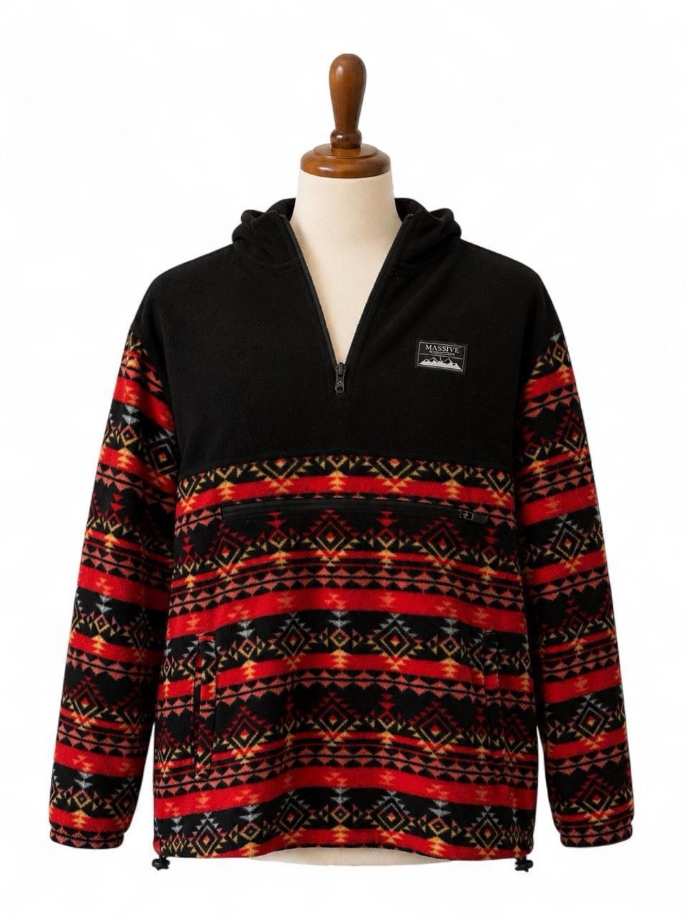 Massive Outdoor Red Black Aztec Print Fleece Pullover Hoodie Size S